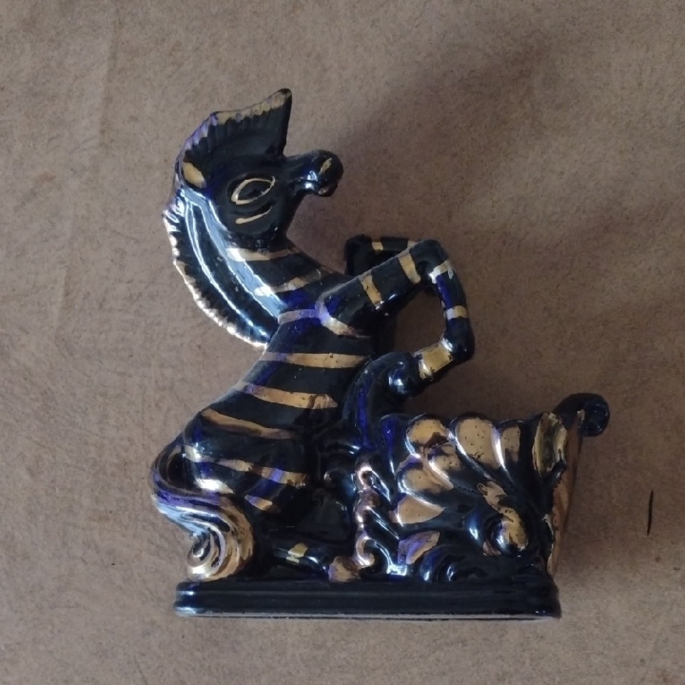 Ceramic Zebra Figurine in Black and Gold
